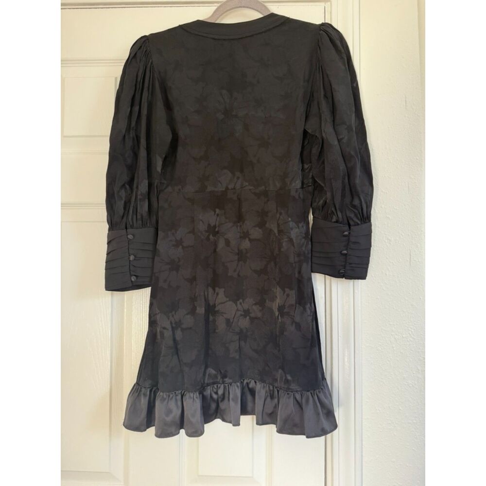 LoveShackFancy Revaline Mini Dress Women's 4 Black Ruched Ruffle Hem $445 - Picture 4 of 4
